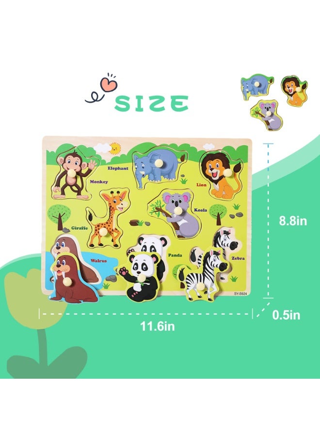 Mordely Peg Puzzle Wooden Animal Montessori Shape Puzzle with Board Learning Toys Educational Games Gifts - Image 2